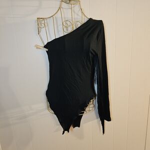Verdusa One Shoulder Large Black Fringe Boho Fringe Festival Bodysuit